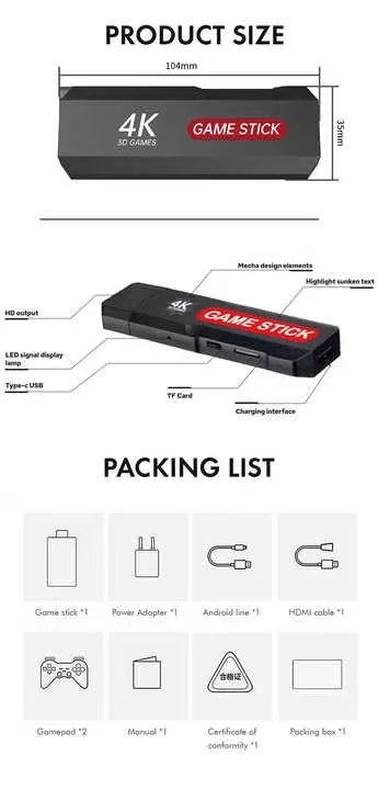 X2 PLUS 4K Retro Gaming TV Stick Console 2.4G Double Wireless Controller 64GB Storage Supports 30000 PSP PS1 GBA GBC Arcade-1