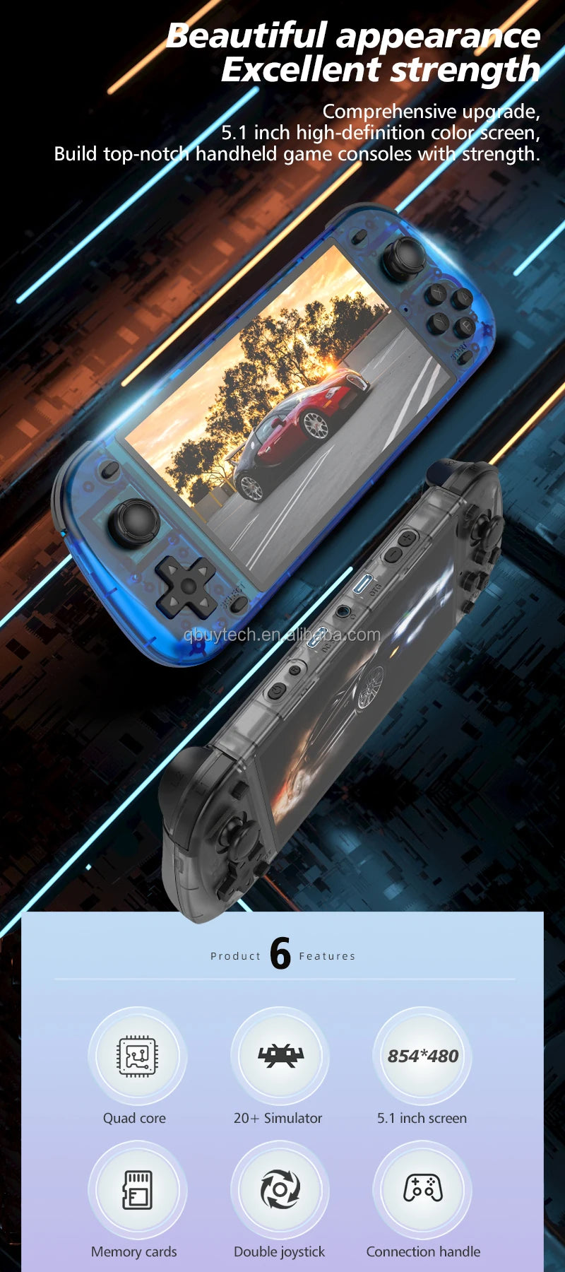 2025 Newest R50S 5.1 Inch Hd Display Handheld Game Console Big Screen Linux Handheld Game Console R50S 64gb Handheld Game Player-5