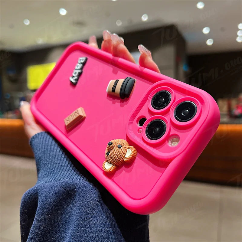 Custodia per telefono in silicone liquido per Samsung Galaxy A33 A53 A73 A12 A22 A32 A52S A72 A21S A31 A51 A71 3D Coffee Bear Cover posteriore