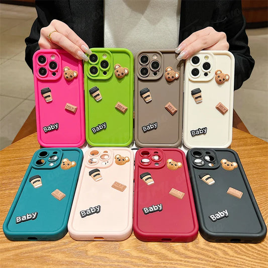 Custodia per telefono in silicone liquido per Samsung Galaxy A33 A53 A73 A12 A22 A32 A52S A72 A21S A31 A51 A71 3D Coffee Bear Cover posteriore