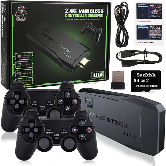 Christmas Gift  M8 Family TV 64G Built-in 20000 Games Stick 2 Wireless Controller Gamepad 4K HD Video Game Console-0