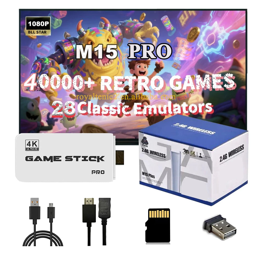 Drop Shipping M15 PRO Game Stick 64GB 128GB 4K HD GAMES Player Wireless Gamepad HandHeld 2025 Classic TV Video Game Console-0
