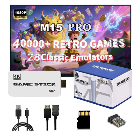 Drop Shipping M15 PRO Game Stick 64GB 128GB 4K HD GAMES Player Wireless Gamepad HandHeld 2025 Classic TV Video Game Console-0