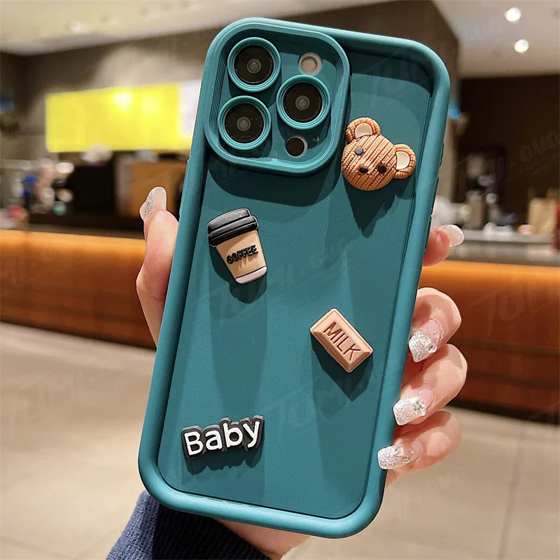 Custodia per telefono in silicone liquido per Samsung Galaxy A33 A53 A73 A12 A22 A32 A52S A72 A21S A31 A51 A71 3D Coffee Bear Cover posteriore