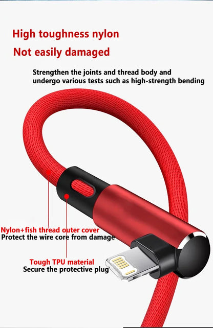 Cavo USB da 90 gradi per iPhone 14 13 12 11 Pro Max X XR 6s 7 8 Plus Cavo da 2 m 3 m Cavo di ricarica rapida per telefono cellulare Cavo per caricabatterie dati