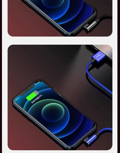 Cavo USB da 90 gradi per iPhone 14 13 12 11 Pro Max X XR 6s 7 8 Plus Cavo da 2 m 3 m Cavo di ricarica rapida per telefono cellulare Cavo per caricabatterie dati