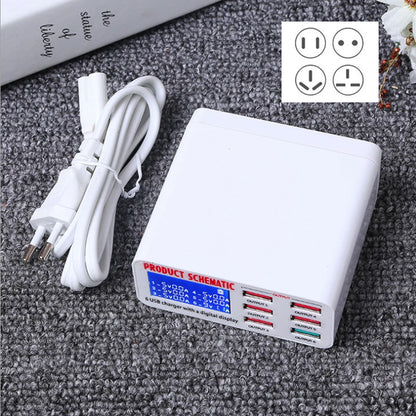 Caricatore USB 8A QC3.0 con display LCD Caricatore per telefono cellulare desktop a 6 porte Ricarica rapida intelligente per smartphone Tablet PC