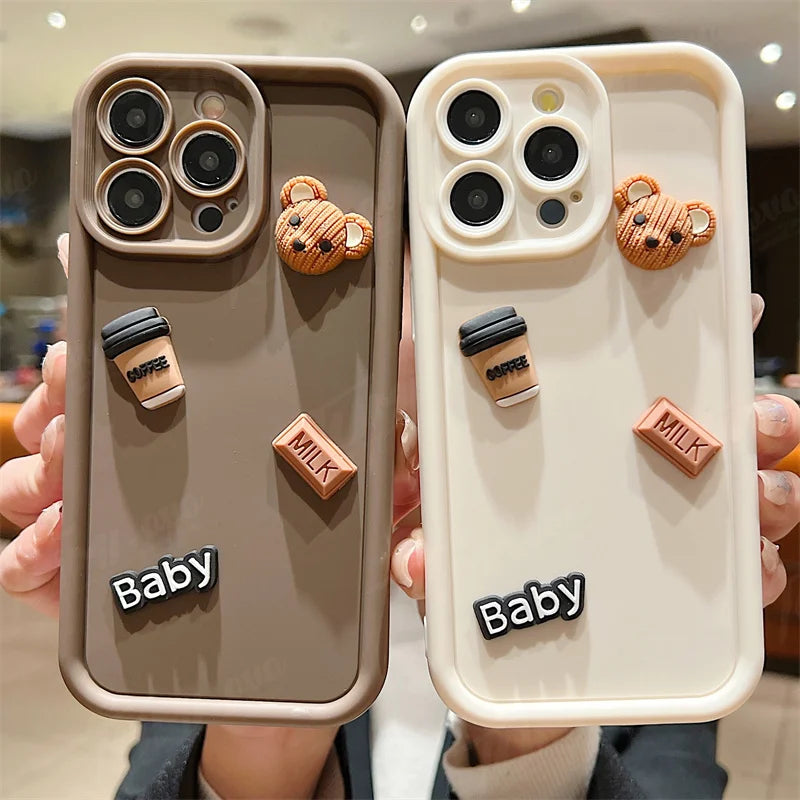 Custodia per telefono in silicone liquido per Samsung Galaxy A33 A53 A73 A12 A22 A32 A52S A72 A21S A31 A51 A71 3D Coffee Bear Cover posteriore