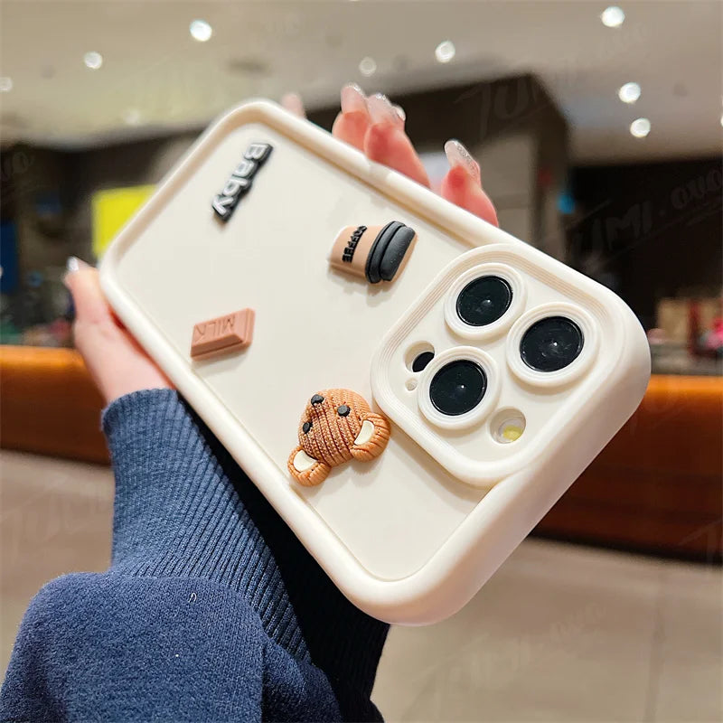 Custodia per telefono in silicone liquido per Samsung Galaxy A33 A53 A73 A12 A22 A32 A52S A72 A21S A31 A51 A71 3D Coffee Bear Cover posteriore