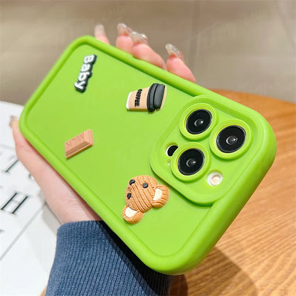 Custodia per telefono in silicone liquido per Samsung Galaxy A33 A53 A73 A12 A22 A32 A52S A72 A21S A31 A51 A71 3D Coffee Bear Cover posteriore