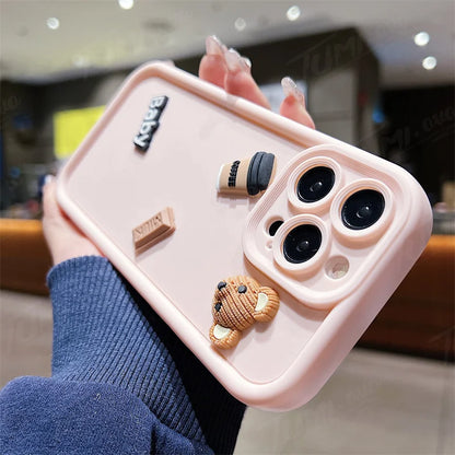 Custodia per telefono in silicone liquido per Samsung Galaxy A33 A53 A73 A12 A22 A32 A52S A72 A21S A31 A51 A71 3D Coffee Bear Cover posteriore