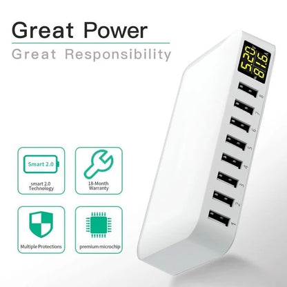 Caricatore rapido USB multi 8 porte Telefono desktop Carregador Display LCD Stazione di ricarica Dock HUB per Iphone 14 Samsung Xiaomi Tablet