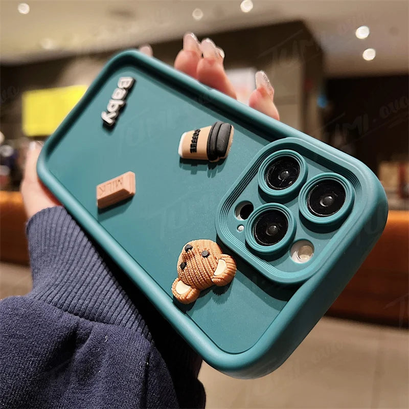 Custodia per telefono in silicone liquido per Samsung Galaxy A33 A53 A73 A12 A22 A32 A52S A72 A21S A31 A51 A71 3D Coffee Bear Cover posteriore