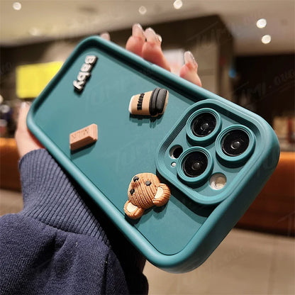 Custodia per telefono in silicone liquido per Samsung Galaxy A33 A53 A73 A12 A22 A32 A52S A72 A21S A31 A51 A71 3D Coffee Bear Cover posteriore