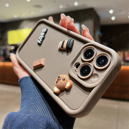 Custodia per telefono in silicone liquido per Samsung Galaxy A33 A53 A73 A12 A22 A32 A52S A72 A21S A31 A51 A71 3D Coffee Bear Cover posteriore