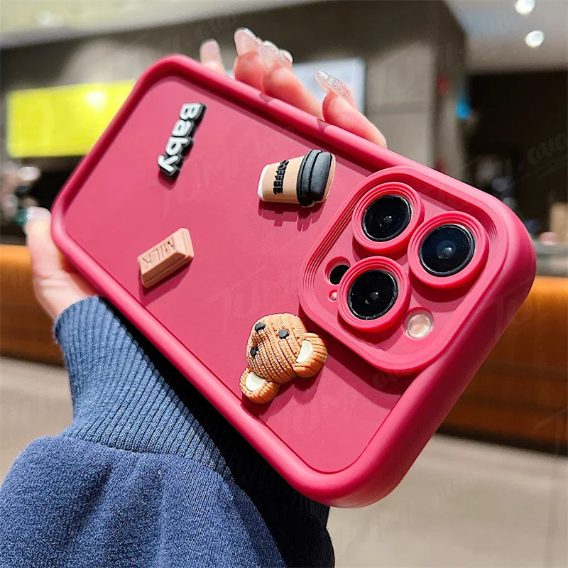 Custodia per telefono in silicone liquido per Samsung Galaxy A33 A53 A73 A12 A22 A32 A52S A72 A21S A31 A51 A71 3D Coffee Bear Cover posteriore