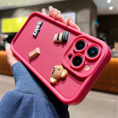 Custodia per telefono in silicone liquido per Samsung Galaxy A33 A53 A73 A12 A22 A32 A52S A72 A21S A31 A51 A71 3D Coffee Bear Cover posteriore