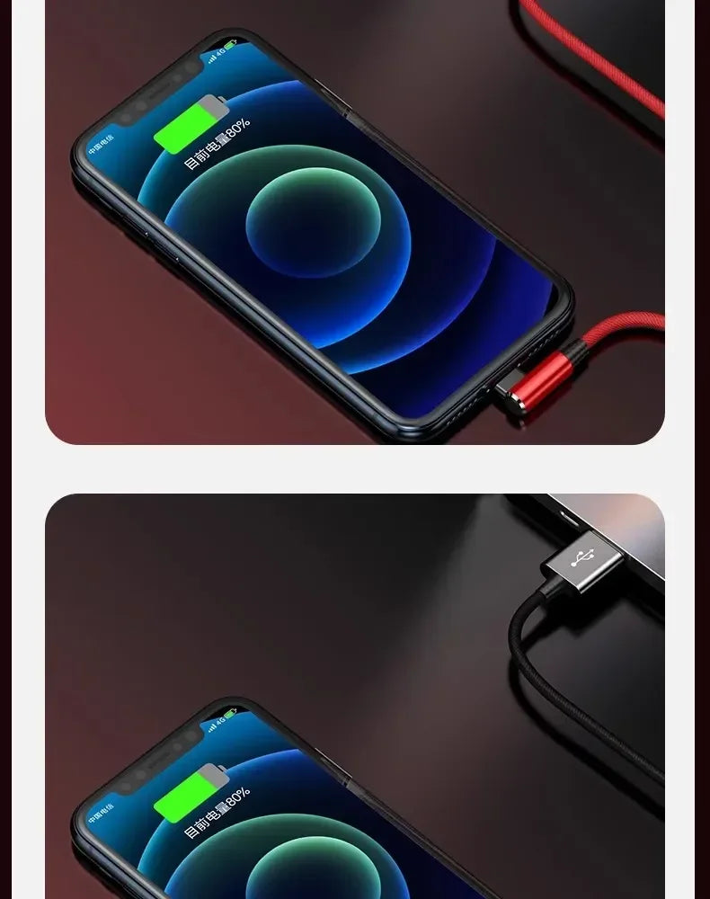 Cavo USB da 90 gradi per iPhone 14 13 12 11 Pro Max X XR 6s 7 8 Plus Cavo da 2 m 3 m Cavo di ricarica rapida per telefono cellulare Cavo per caricabatterie dati