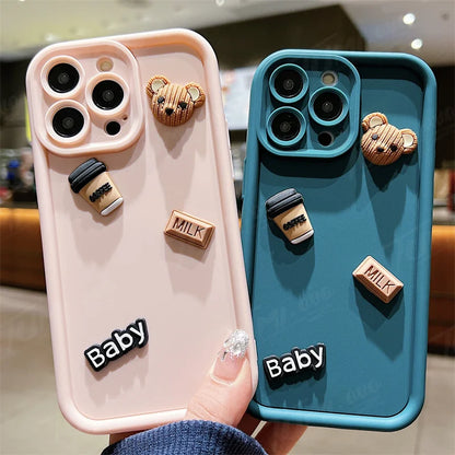 Custodia per telefono in silicone liquido per Samsung Galaxy A33 A53 A73 A12 A22 A32 A52S A72 A21S A31 A51 A71 3D Coffee Bear Cover posteriore