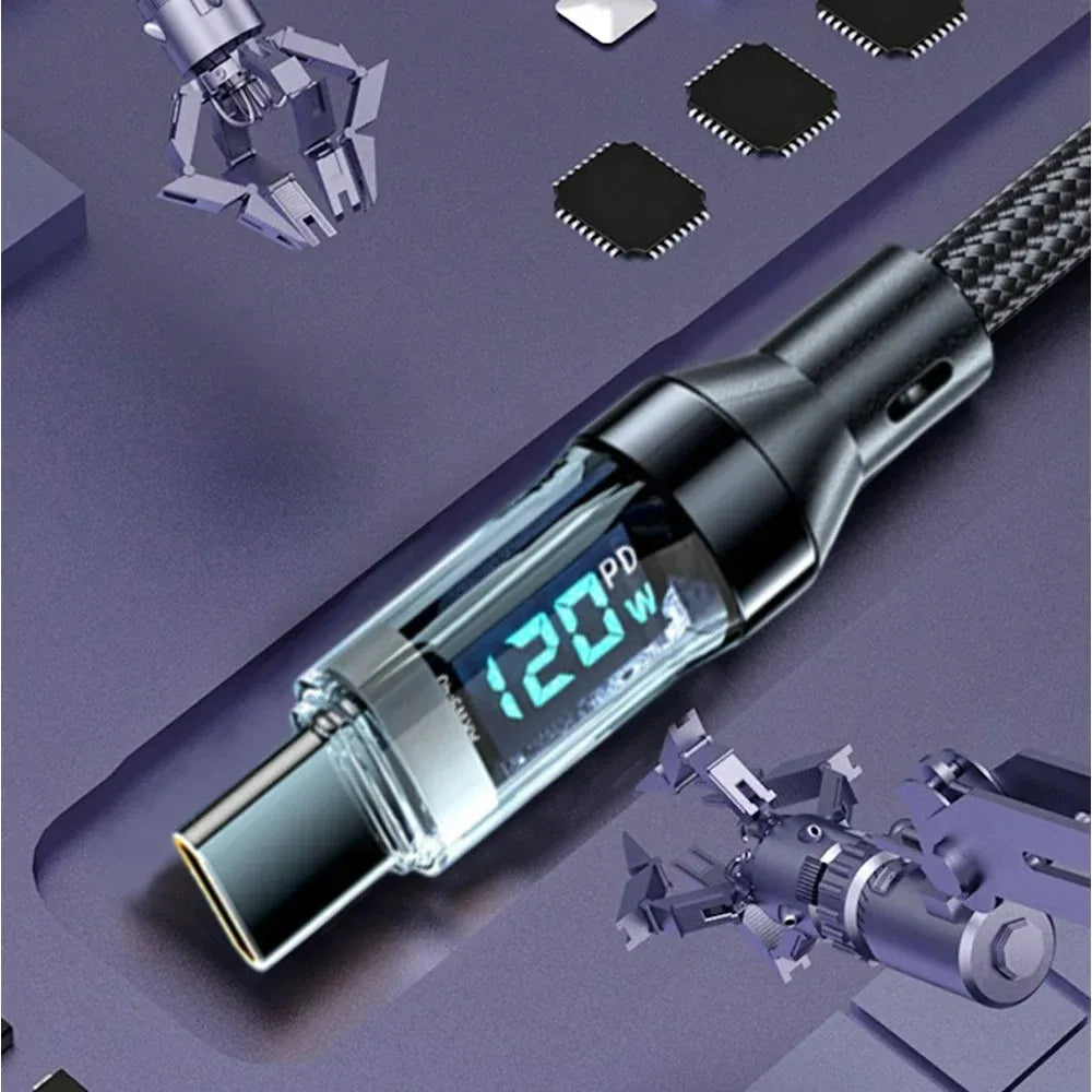 Cavo di ricarica super veloce per telefono da 120 W da tipo C a tipo C con display a LED Cavo dati da USB a tipo C per Xiaomi Samsung Huawei