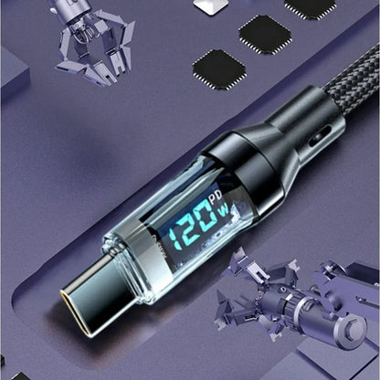 Cavo di ricarica super veloce per telefono da 120 W da tipo C a tipo C con display a LED Cavo dati da USB a tipo C per Xiaomi Samsung Huawei