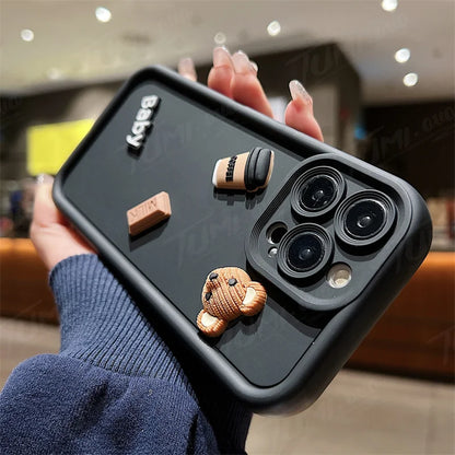 Custodia per telefono in silicone liquido per Samsung Galaxy A33 A53 A73 A12 A22 A32 A52S A72 A21S A31 A51 A71 3D Coffee Bear Cover posteriore