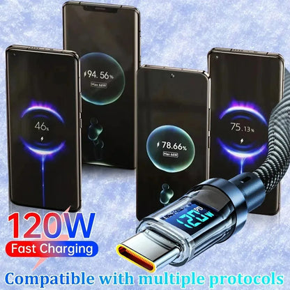 Cavo di ricarica super veloce per telefono da 120 W da tipo C a tipo C con display a LED Cavo dati da USB a tipo C per Xiaomi Samsung Huawei