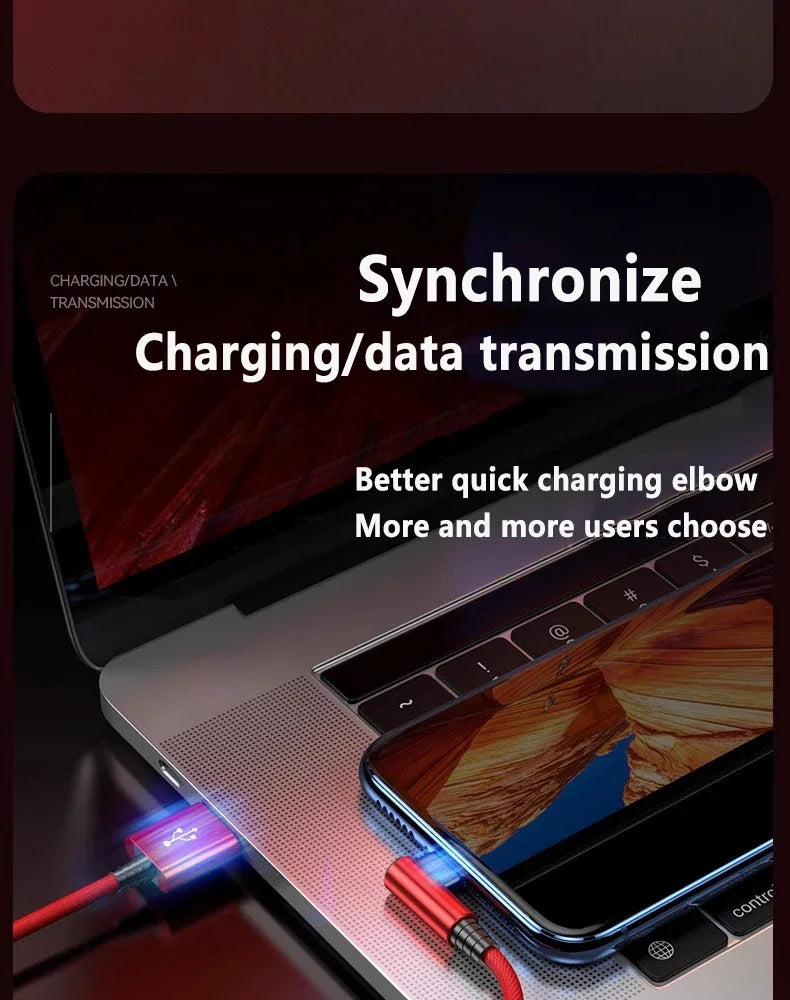 Cavo USB da 90 gradi per iPhone 14 13 12 11 Pro Max X XR 6s 7 8 Plus Cavo da 2 m 3 m Cavo di ricarica rapida per telefono cellulare Cavo per caricabatterie dati